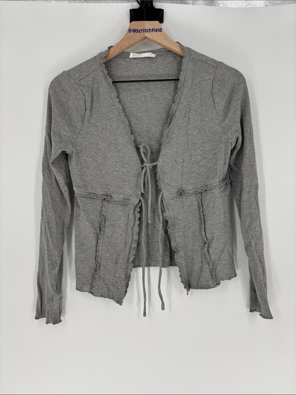 Elodie xl gray ribbed tie front cardigan